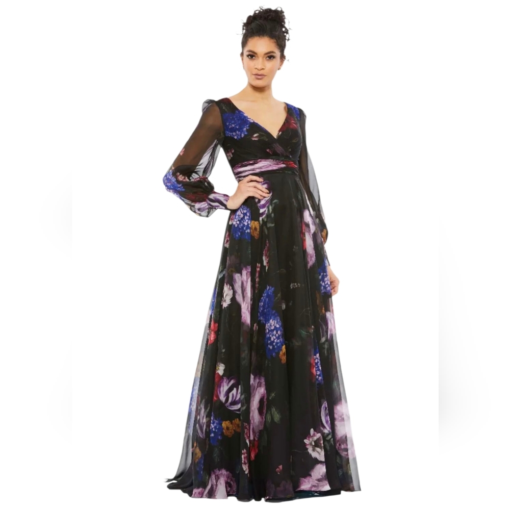 NEW Mac Duggal 67872 Beautiful Floral Black Gown